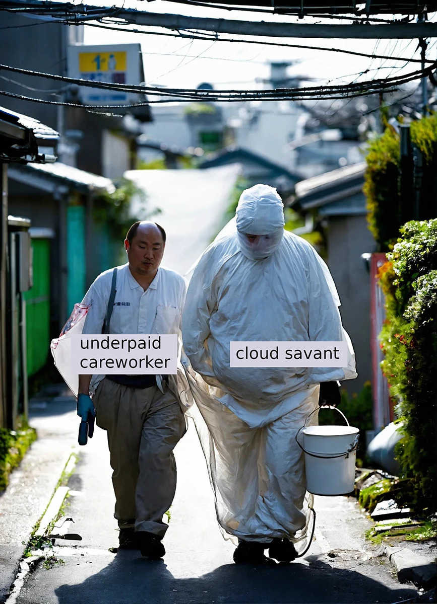 Pictured: Potential promotional image of Cloud Savant and Underpaid Careworker. Recovered from External_Hard_Drive_C7. Date Unknown.