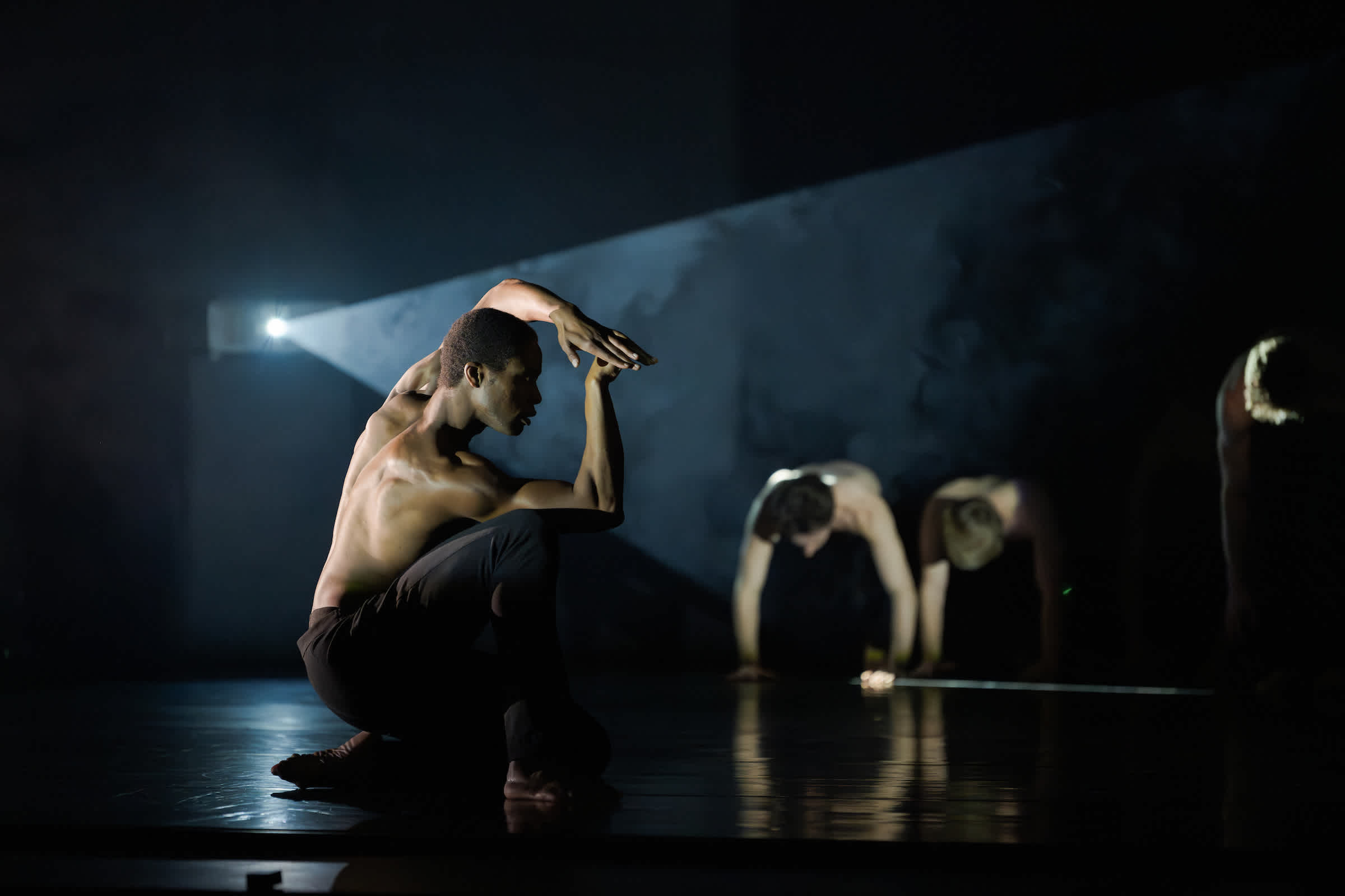 Pictured: Shayne Carter and Damani Campbell Williams in Te Ao Mārama by Moss Patterson, Royal New Zealand Ballet, 2023. Photograph by Stephen A'Court