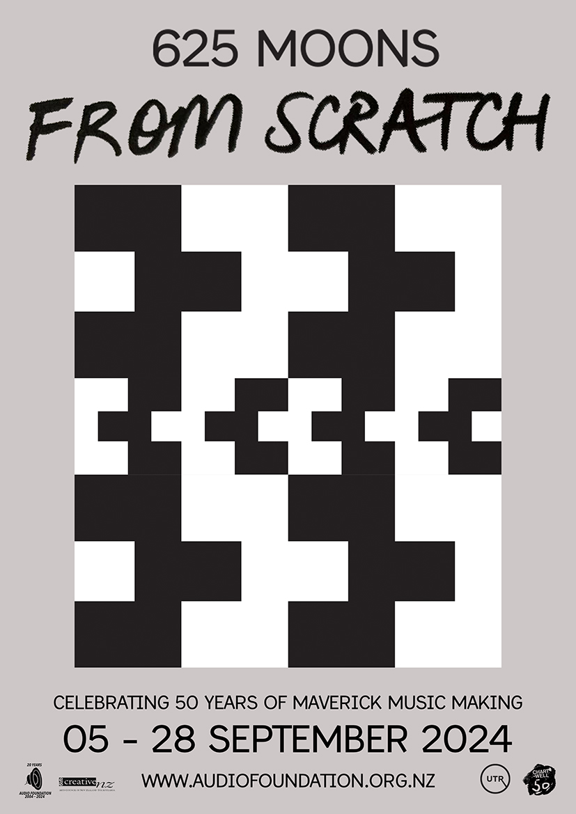 A poster advertising the From Scratch 50-year anniversary, with a geometric black and white image.