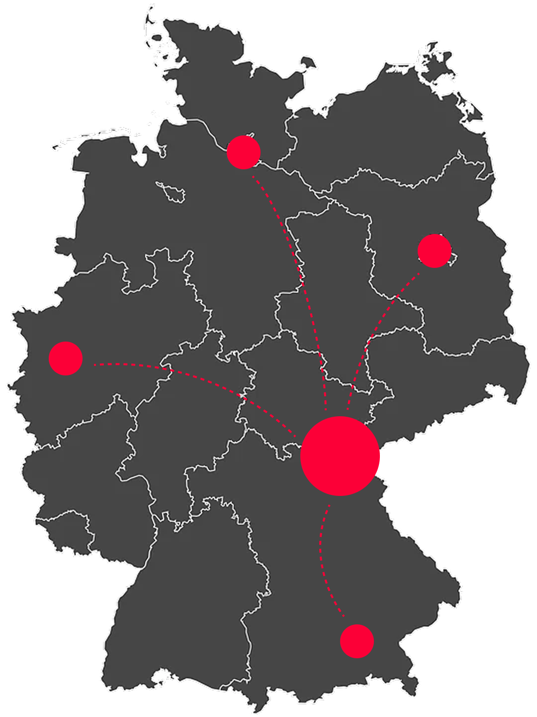 Karte die Mollton Reichweite zeigt mit Köln, Hamburg, Berlin, München