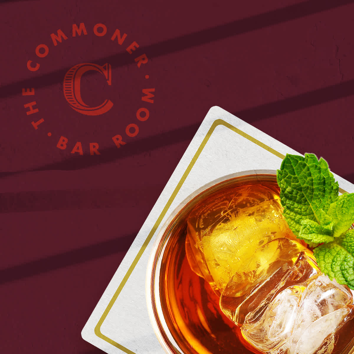 A square showing the likeness of The Commoner Bar Room with their speakeasy aesthetic and deep red colour scheme.