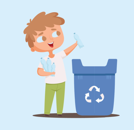 Kids recycling plastic