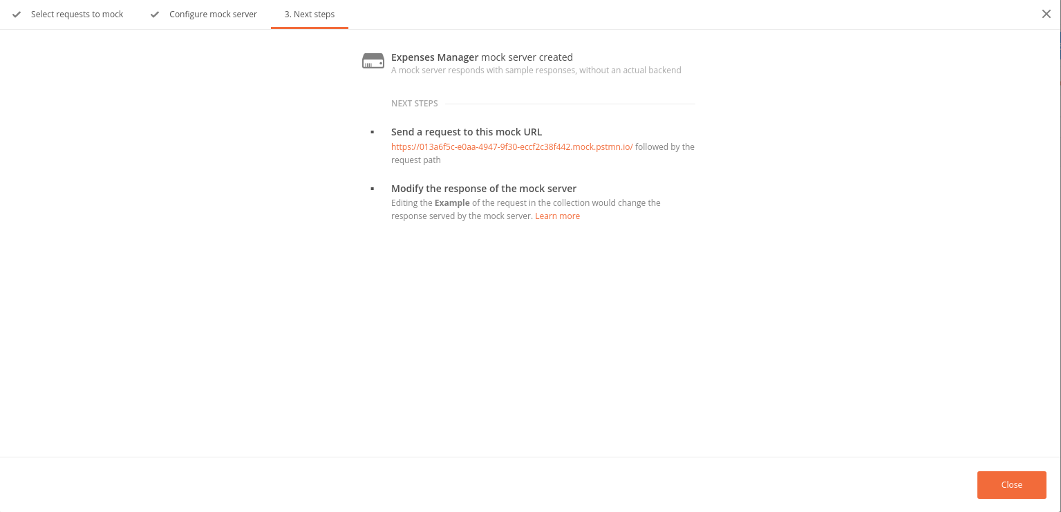 Created Postman Mock Server