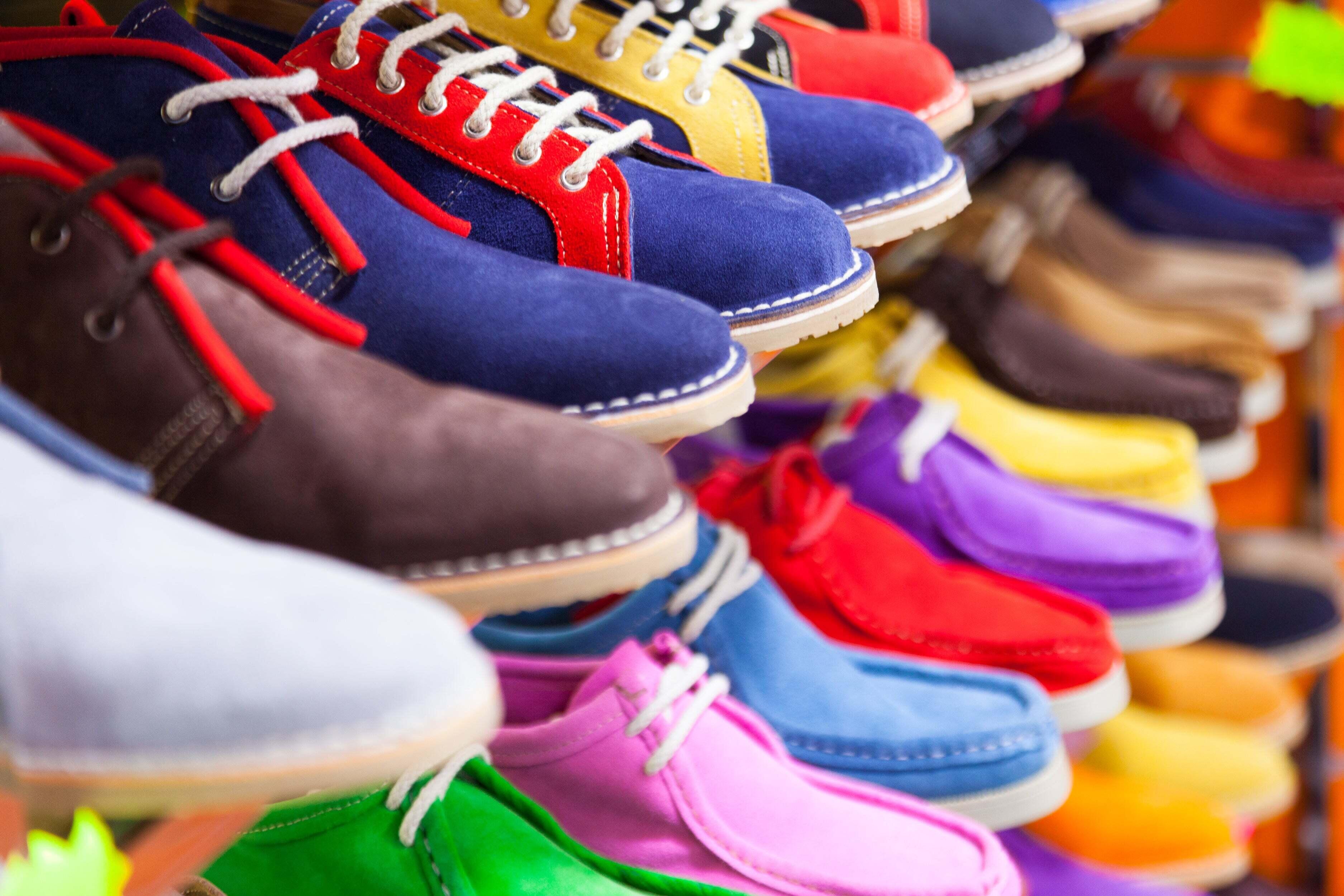 Colorful shoes lined up next to each other