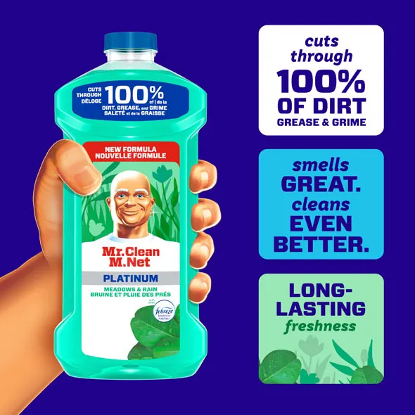 Cuts through 100% of dirt grease and grime. Smells Great. Cleans even better. Long-lasting freshness.