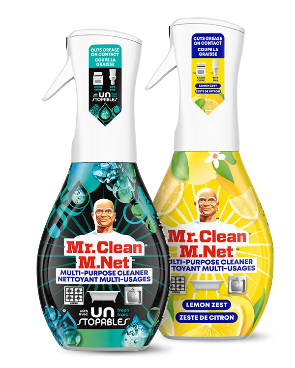 Two Mr. Clean Spray Away the Mess products side by side