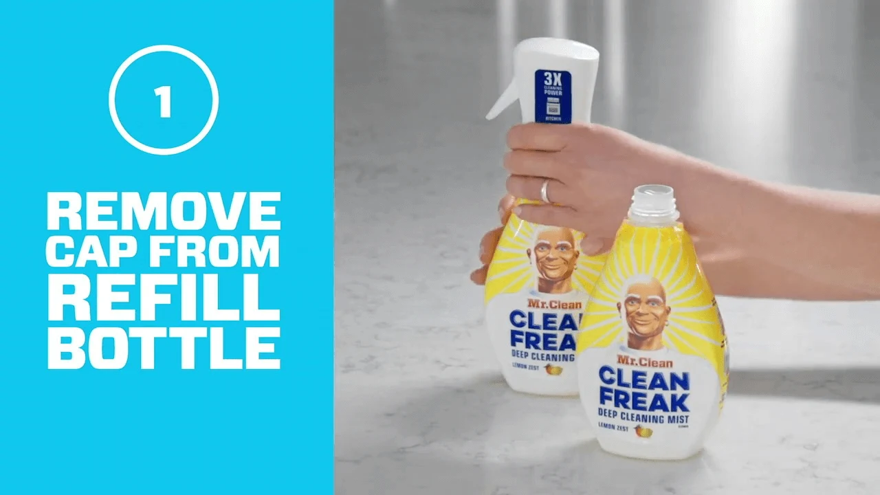 Person removing cap from a bottle next to a Refill Bottle