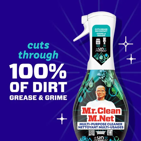 Mr. Clean Multi-Purpose Spray cuts through dirt, grease, and grime for effective cleaning