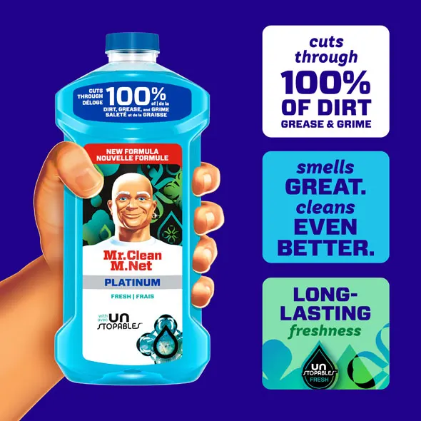Cuts through 100% of dirt grease and grime; smells great, cleans even better; long-lasting freshness