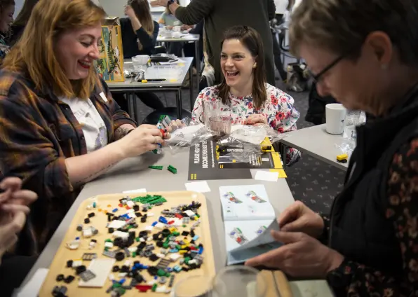 Photo of the experiential workshop during set building. Training Brick by Brick programme LEGO therapy Play Included Gina Gomez de la Cuesta. LEGO Foundation