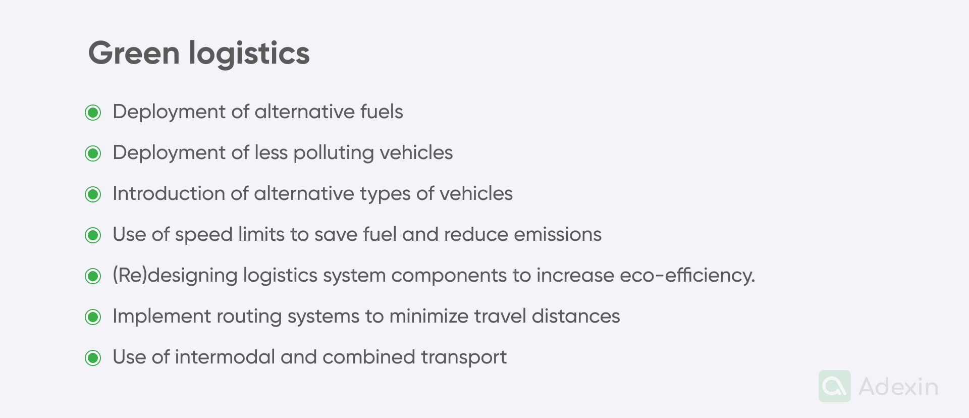 Areas for green logistics