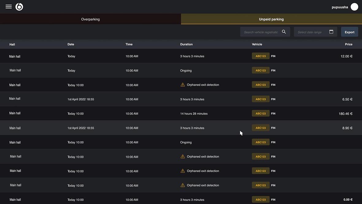 Web solution for parking operators