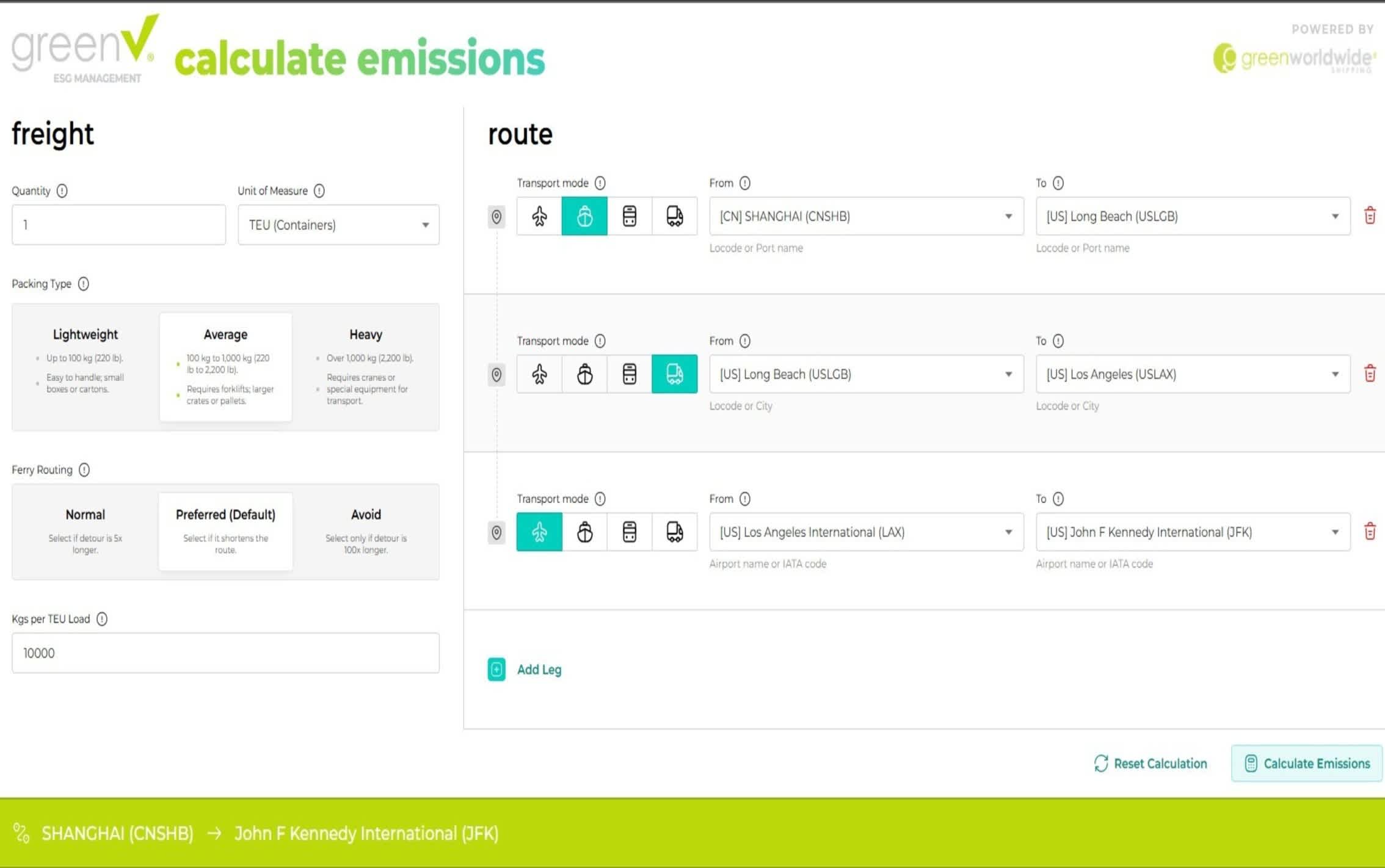 Carbon emissions calculator – Results