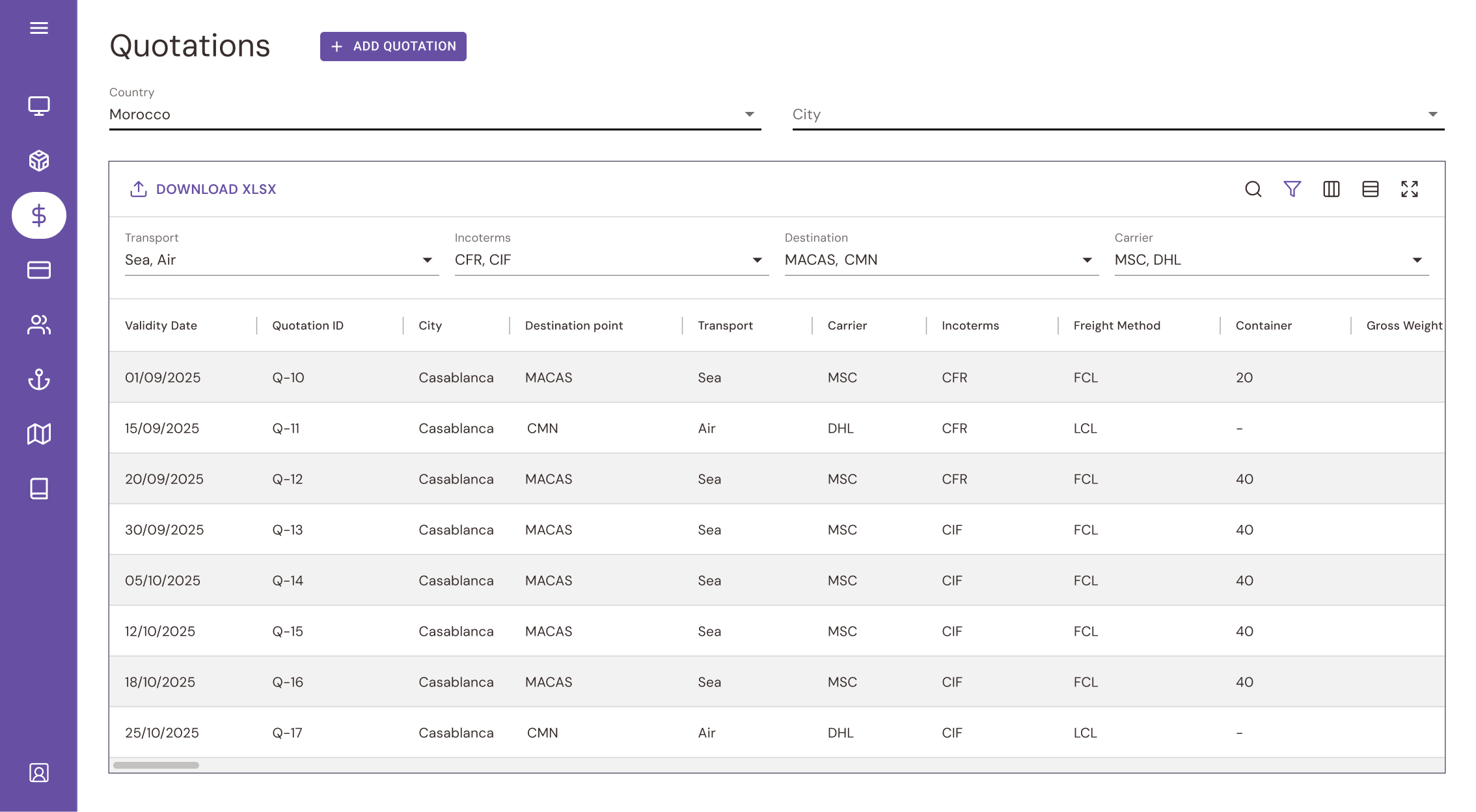 Freight management system - Quotations