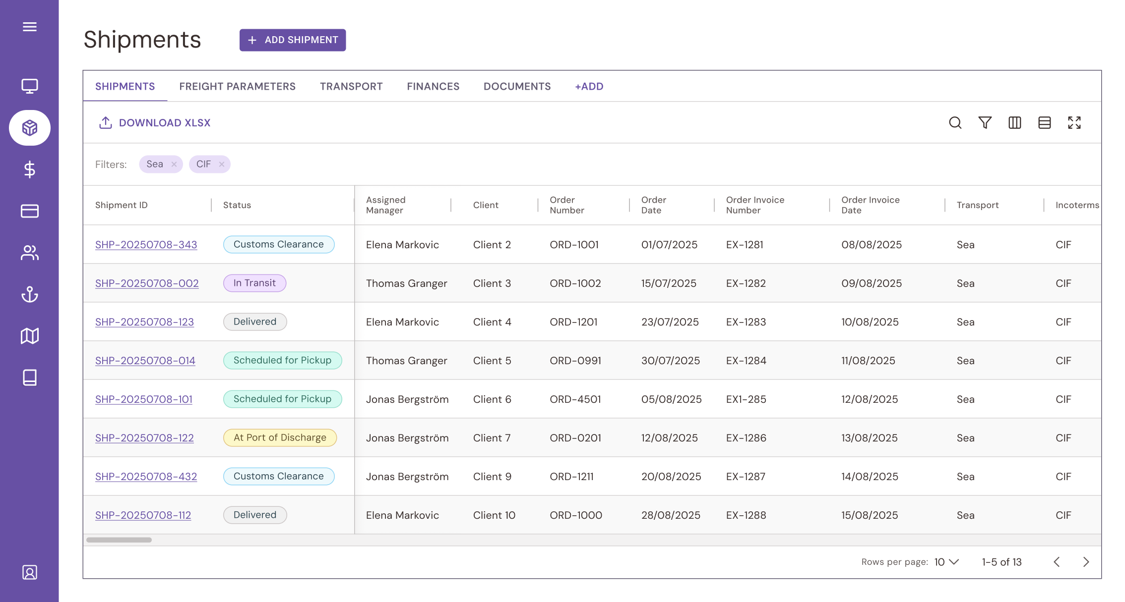 Freight management system - Shipments