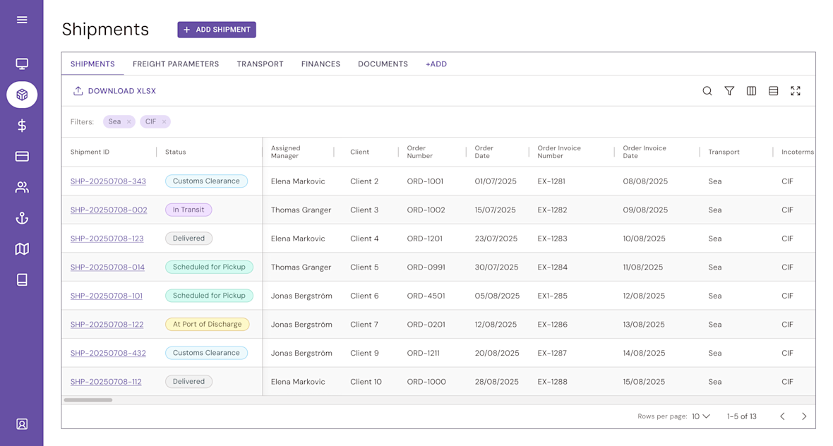 Freight management system - Shipments