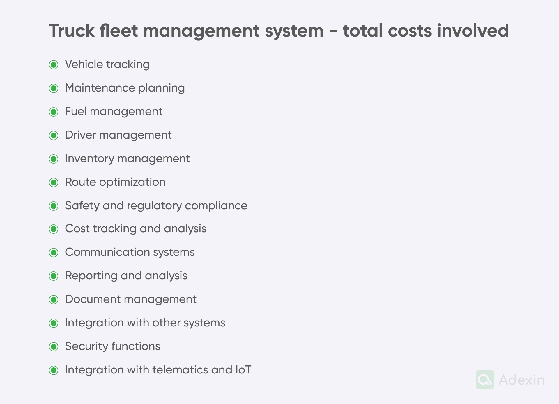 Elements of truck fleet management system costs