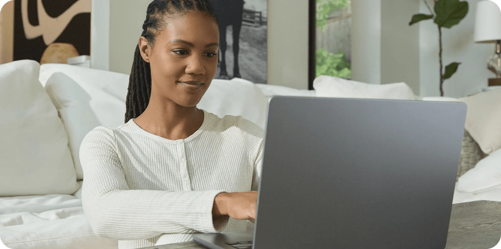 Woman using laptop