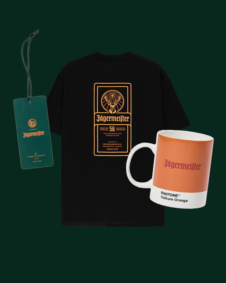 Jägermeister Bundle Label T-Shirt Black with Orange Mug and
