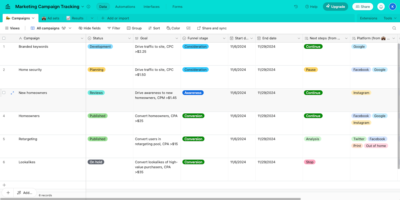 Airtable, our pick for the best free project management software for building a customized app