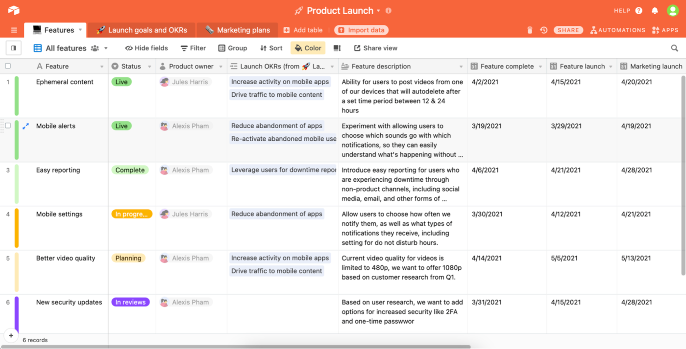 Airtable, our pick for the best free project management software for building a customized app