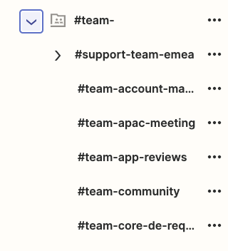 A list of folders with # and the team name in the front of the folder names.