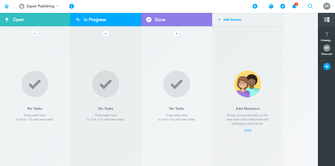 Blank kanban board on MeisterTask