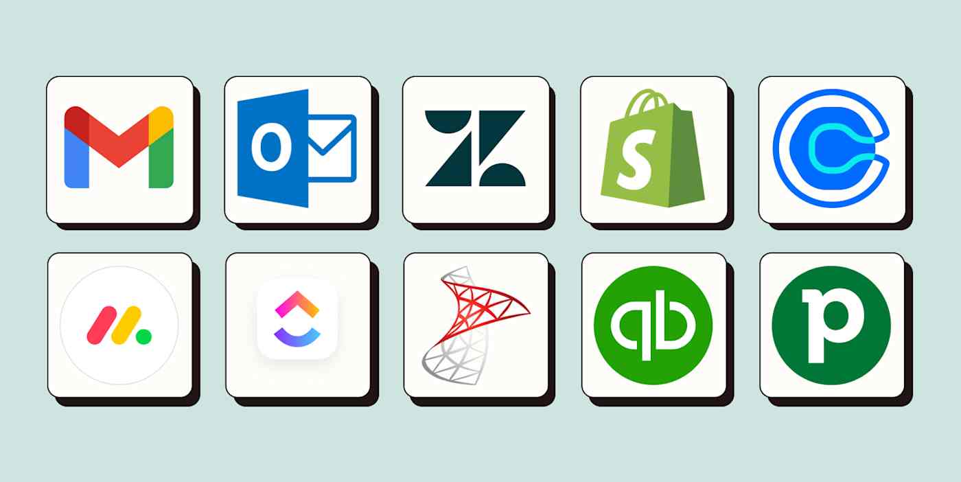 A hero image of app logos on a light blue background.