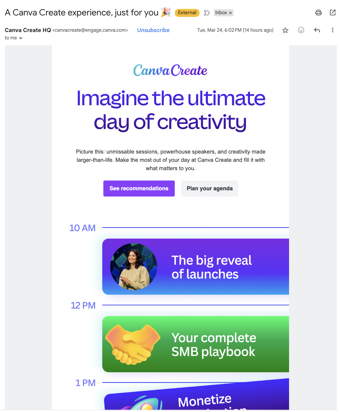Event marketing email example from Canva.
