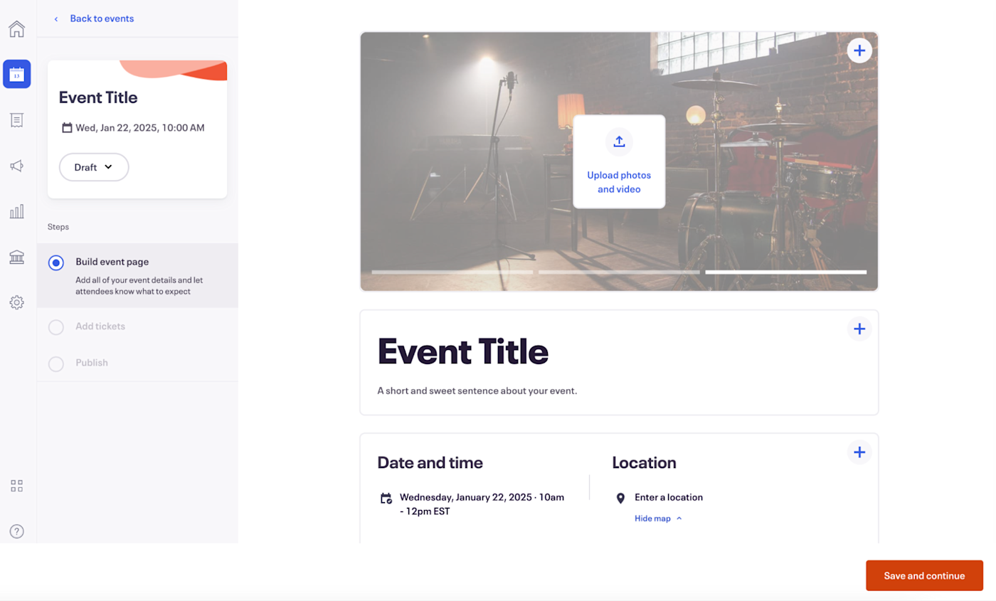 Entering basic event info in Eventbrite