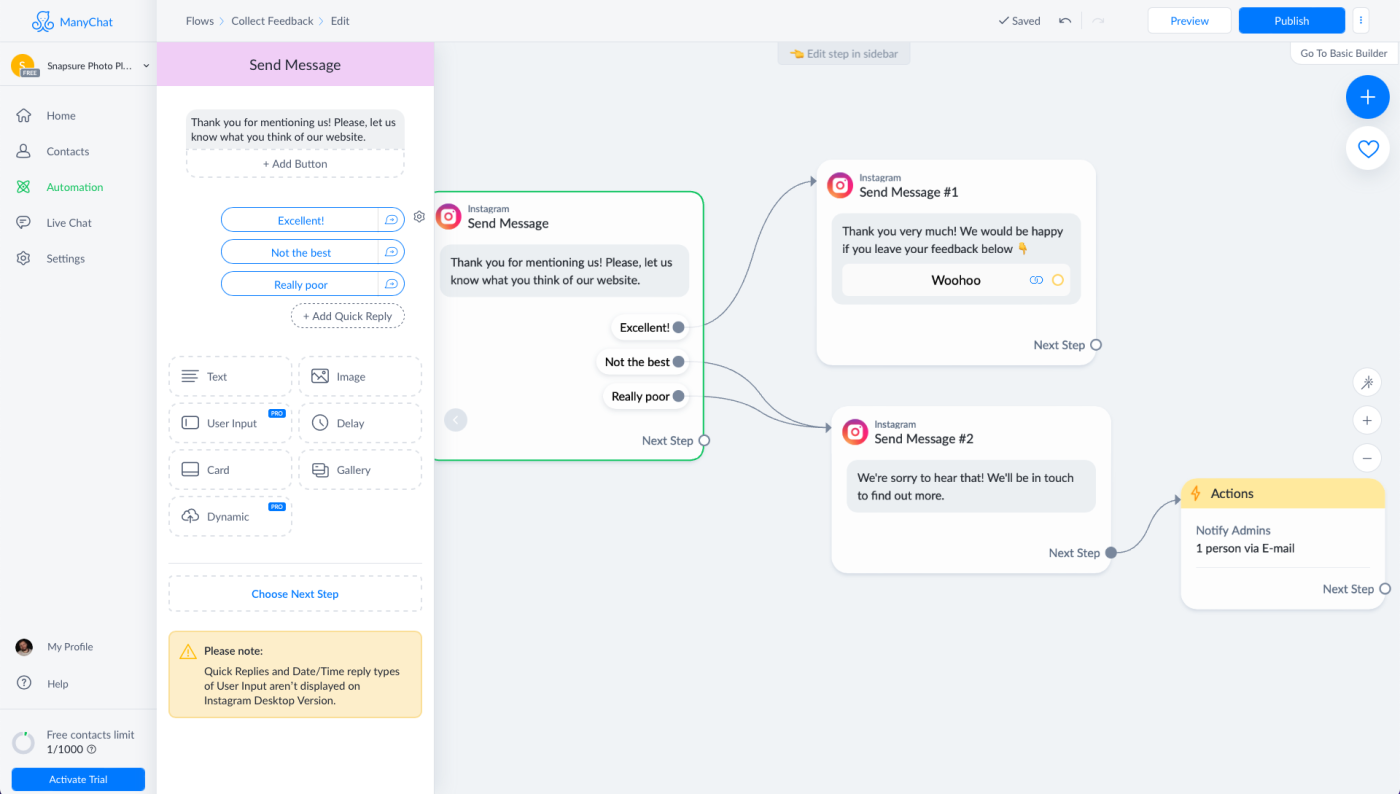 ManyChat, our pick for the best chatbot builder overall for the price