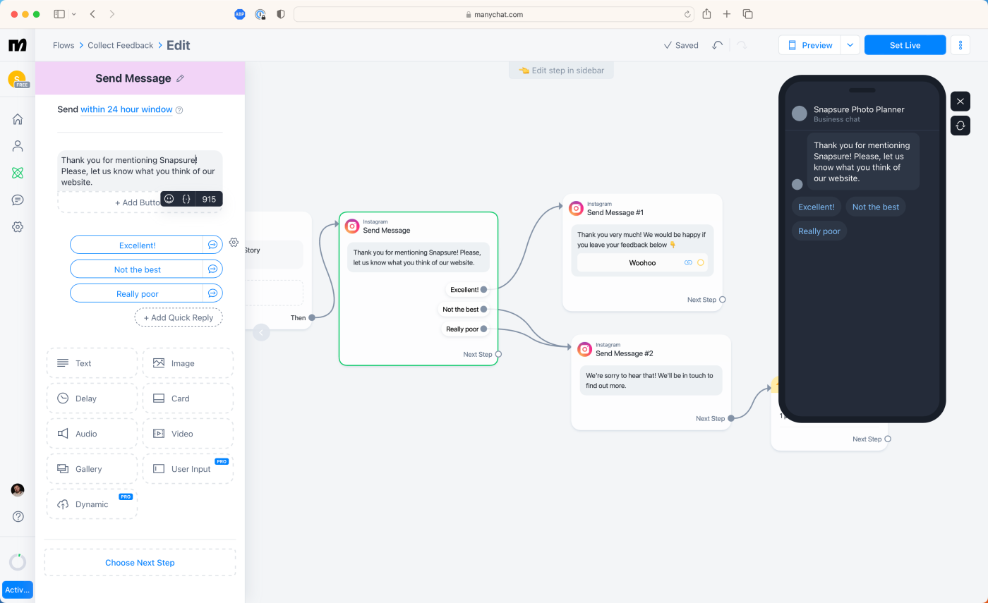 ManyChat, our pick for the best digital marketing tool to build a chatbot.