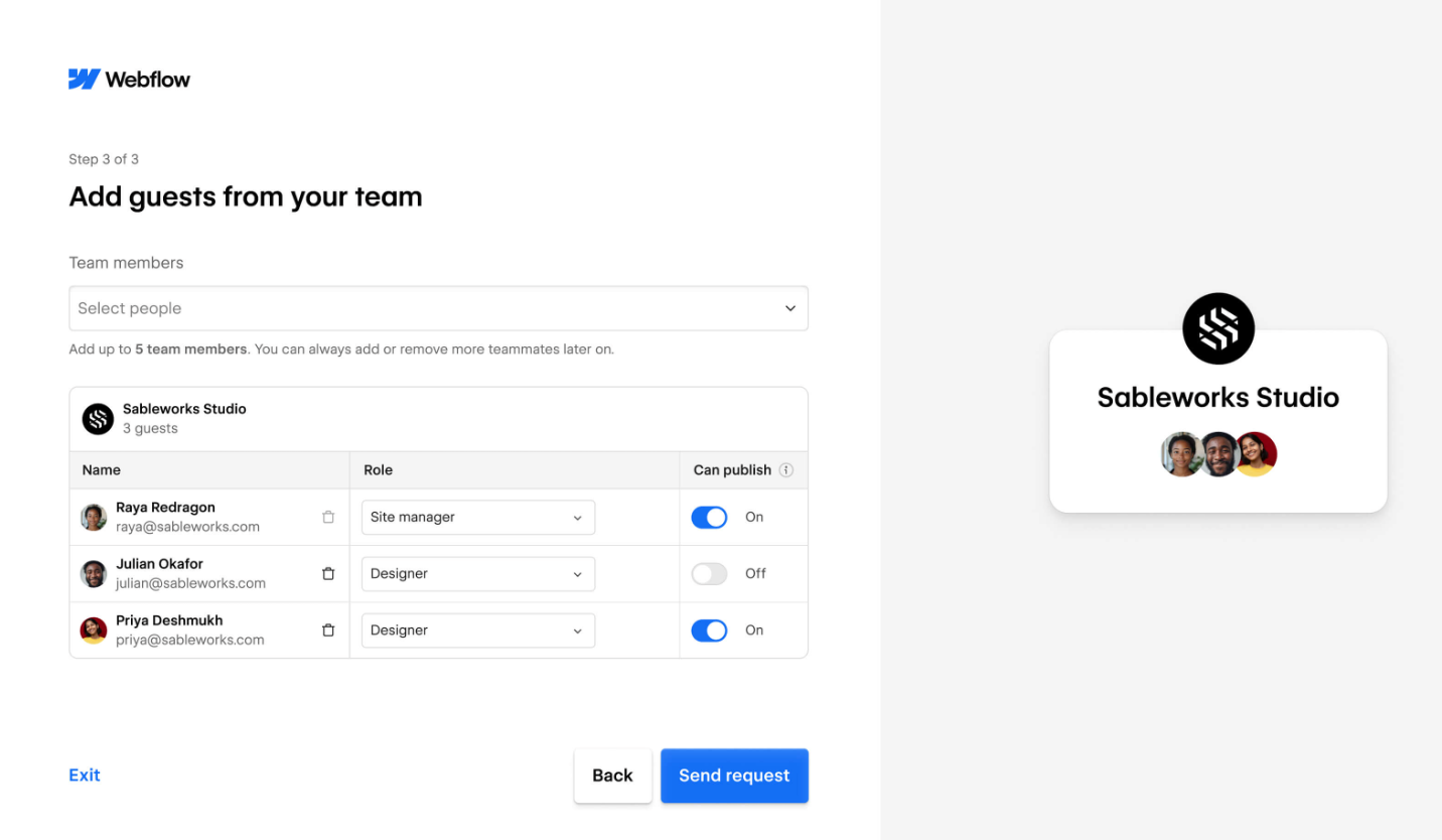 Adding guests to Webflow