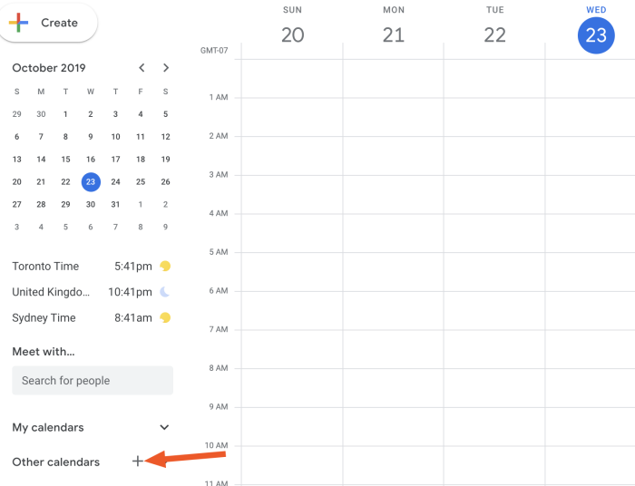 botón + en Google Calendar