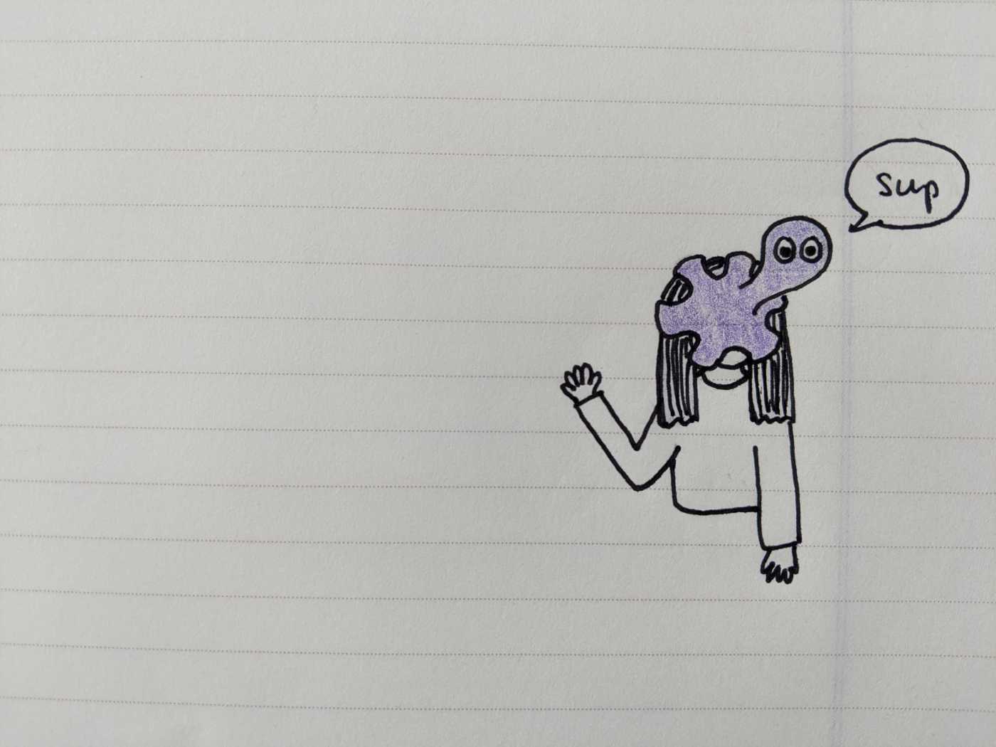 A doodle of an octopus attached to a face