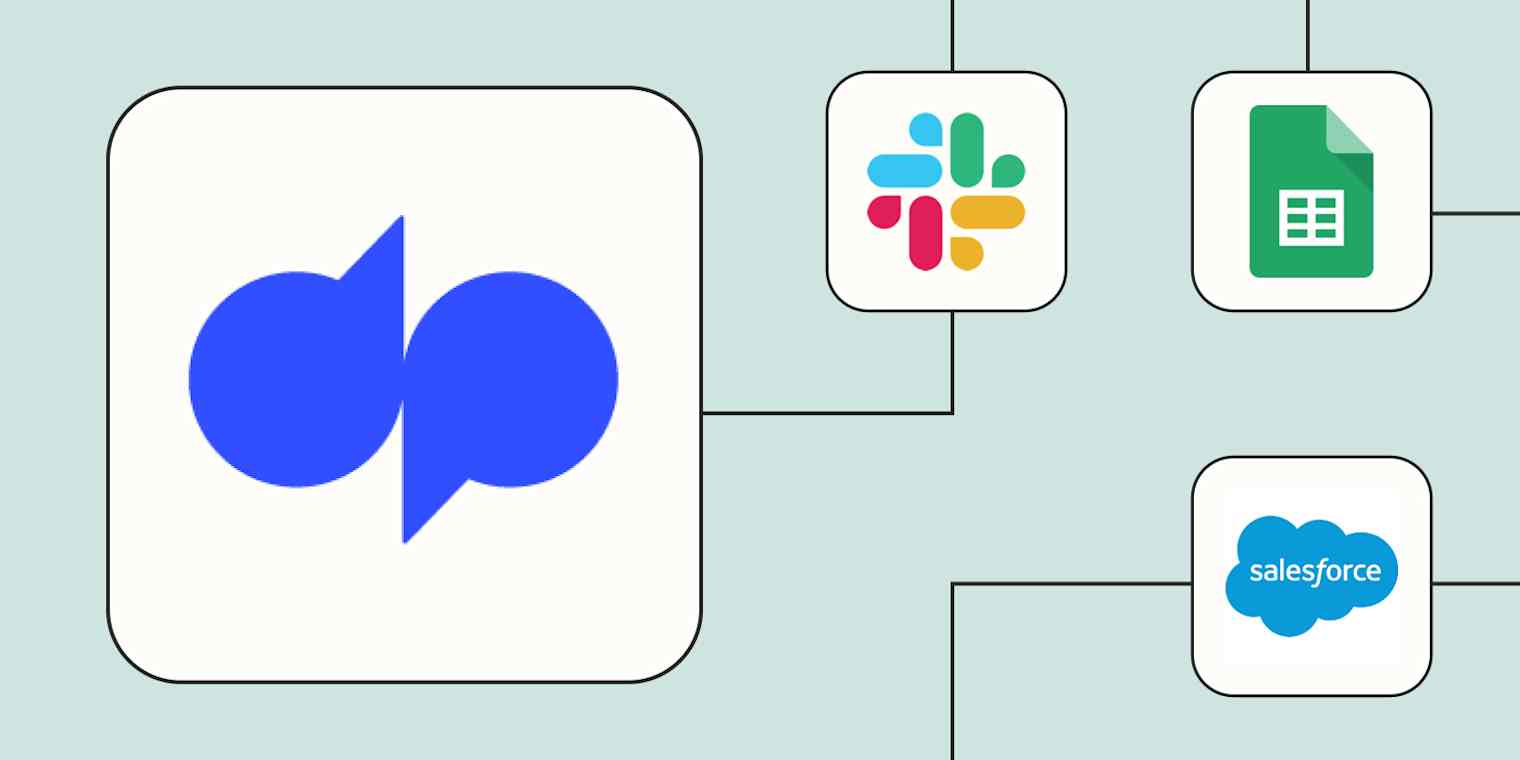 The Dialpad logo connected to the logos for Slack, Google Sheets, and Salesforce against a light blue background