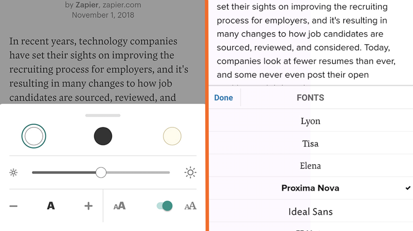 Instapaper and Pocket reading options