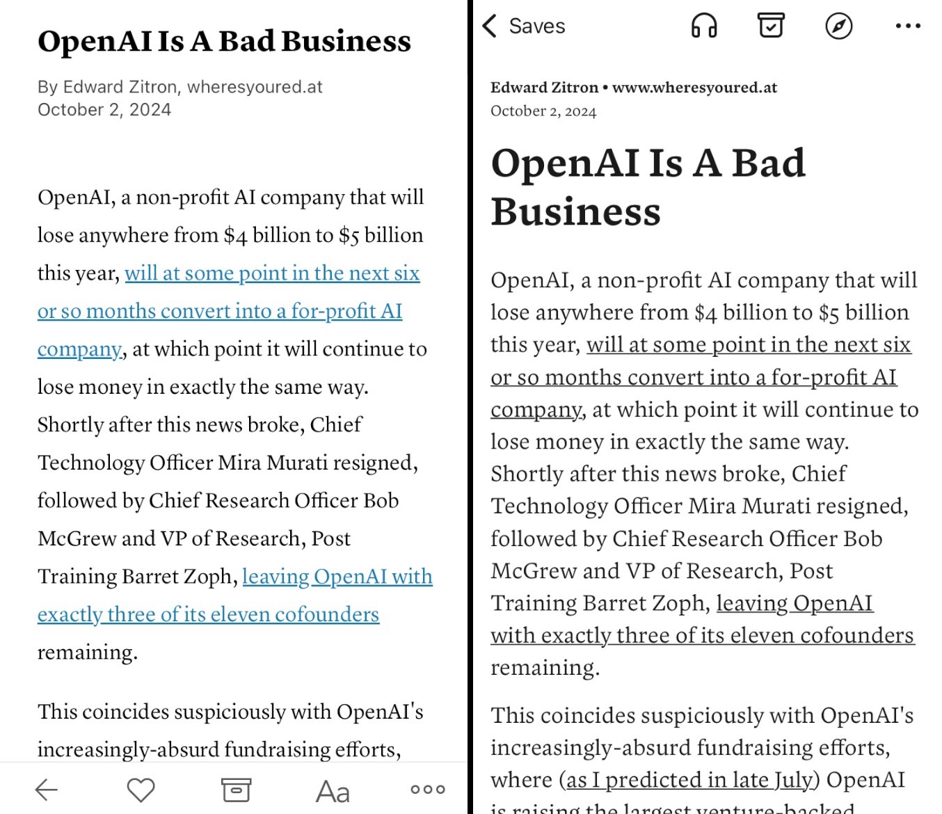 Instapaper and Pocket reading options