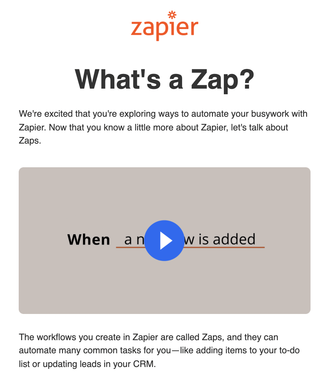 Marketing automation example: Zapier product onboarding series from a free trial