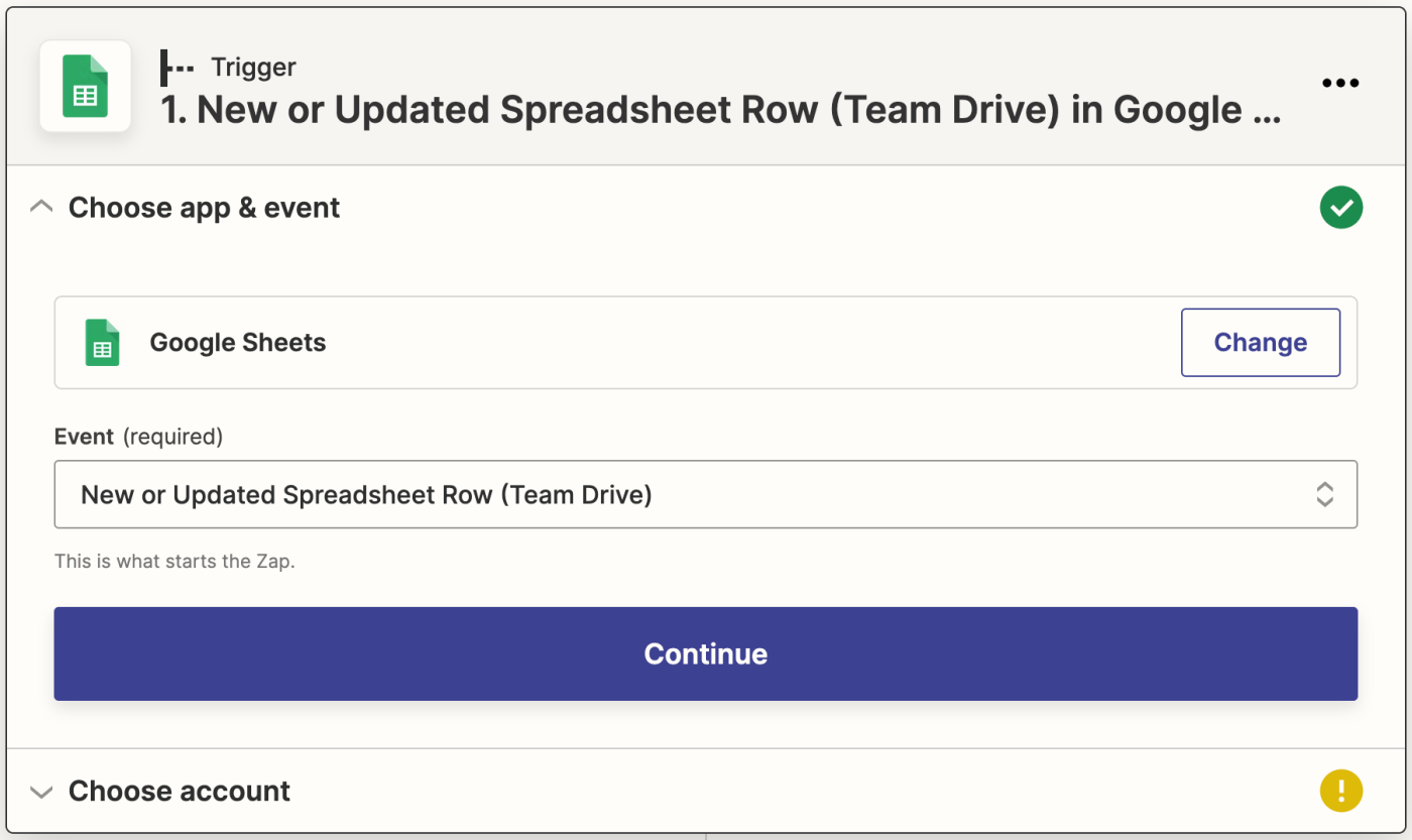 The Google Sheets app logo for you in future to the text "New or Updated Spreadsheet Row".