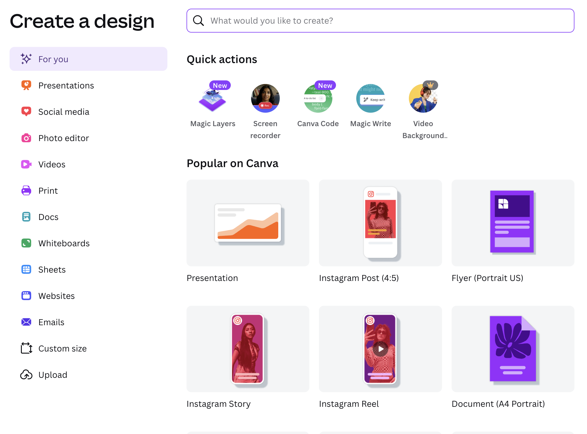Grid of design templates in Canva.