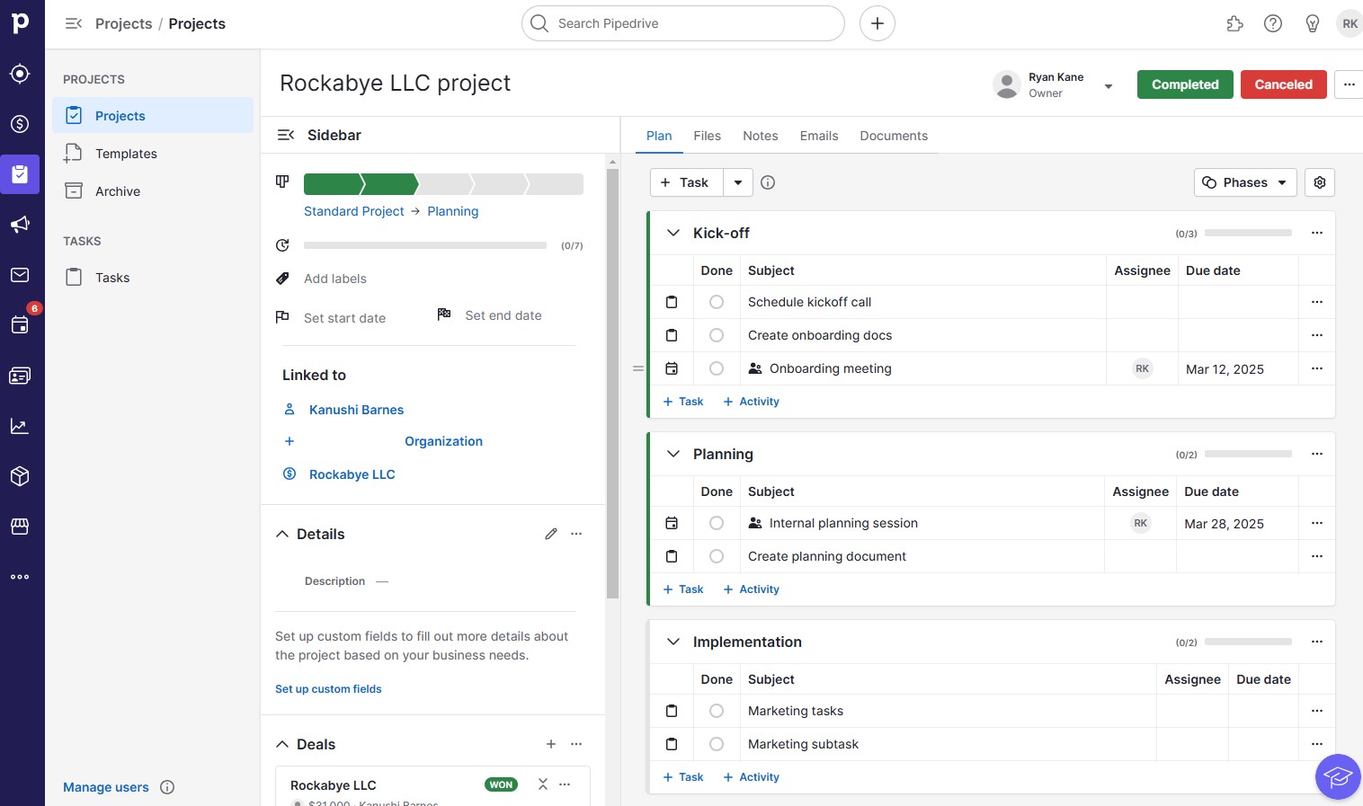 Project details in Pipedrive