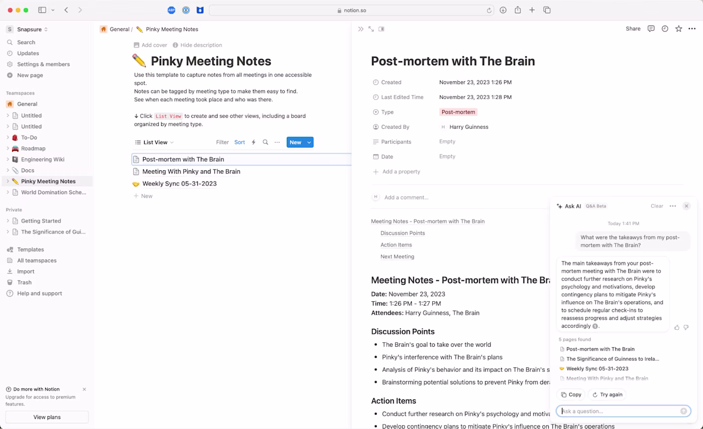Using the Ask AI feature in Notion AI