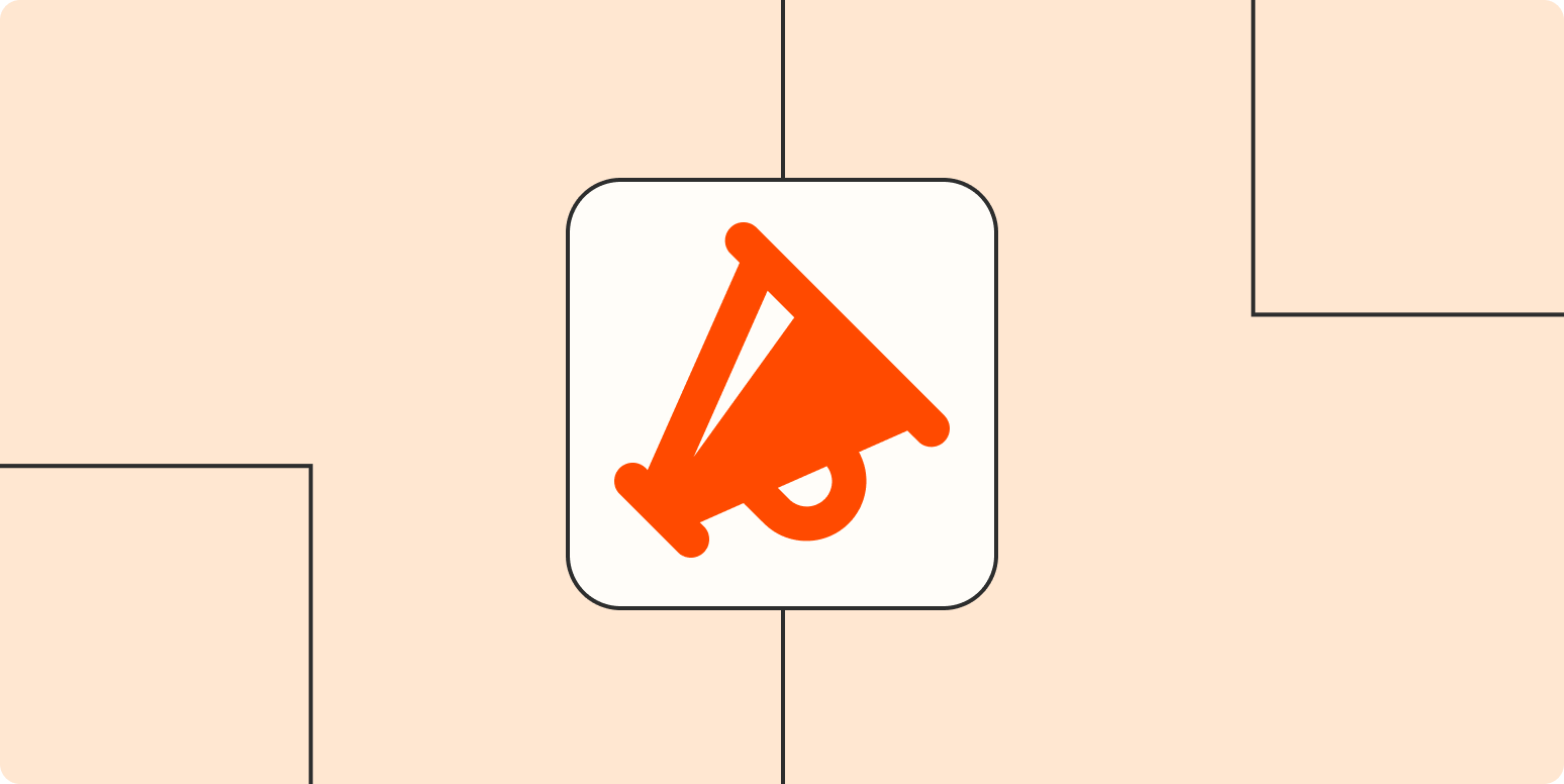 A megaphone in a stylized web page. The icon is in bright orange, inside a white square with rounded corners, and placed on a light orange background.
