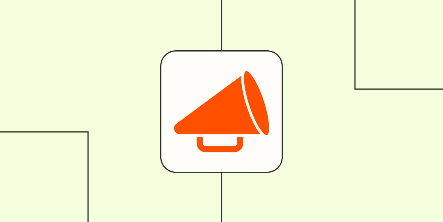 A megaphone in a stylized web page. The icon is in bright orange, inside a white square with rounded corners, and placed on a light orange background.