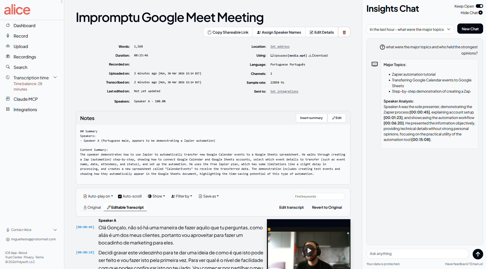 Alice, our pick for the most affordable transcription service
