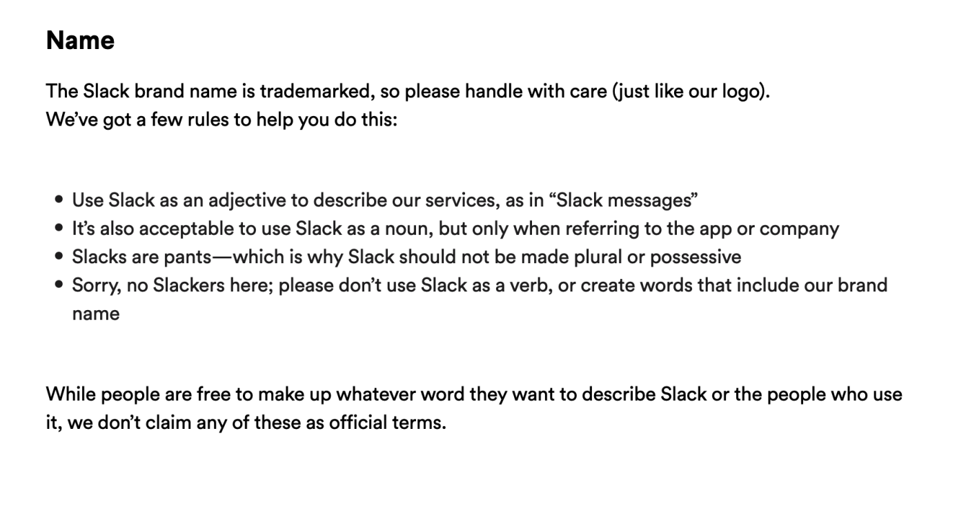 Style guide example: Slack