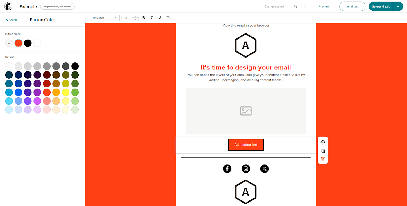 Screenshot depicting design details for a newsletter on MailChimp