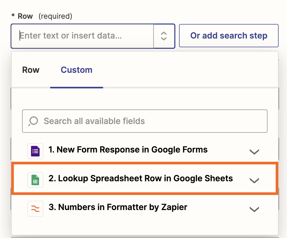 An orange box around a green Google Sheets app icon and the text "Lookup Spreadsheet Row in Google Sheets".