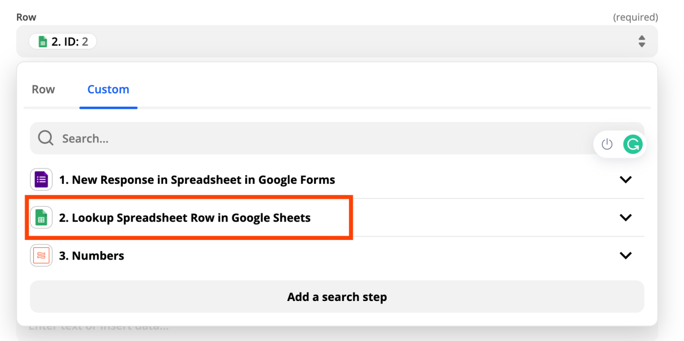 An orange box around a green Google Sheets app icon and the text "Lookup Spreadsheet Row in Google Sheets".